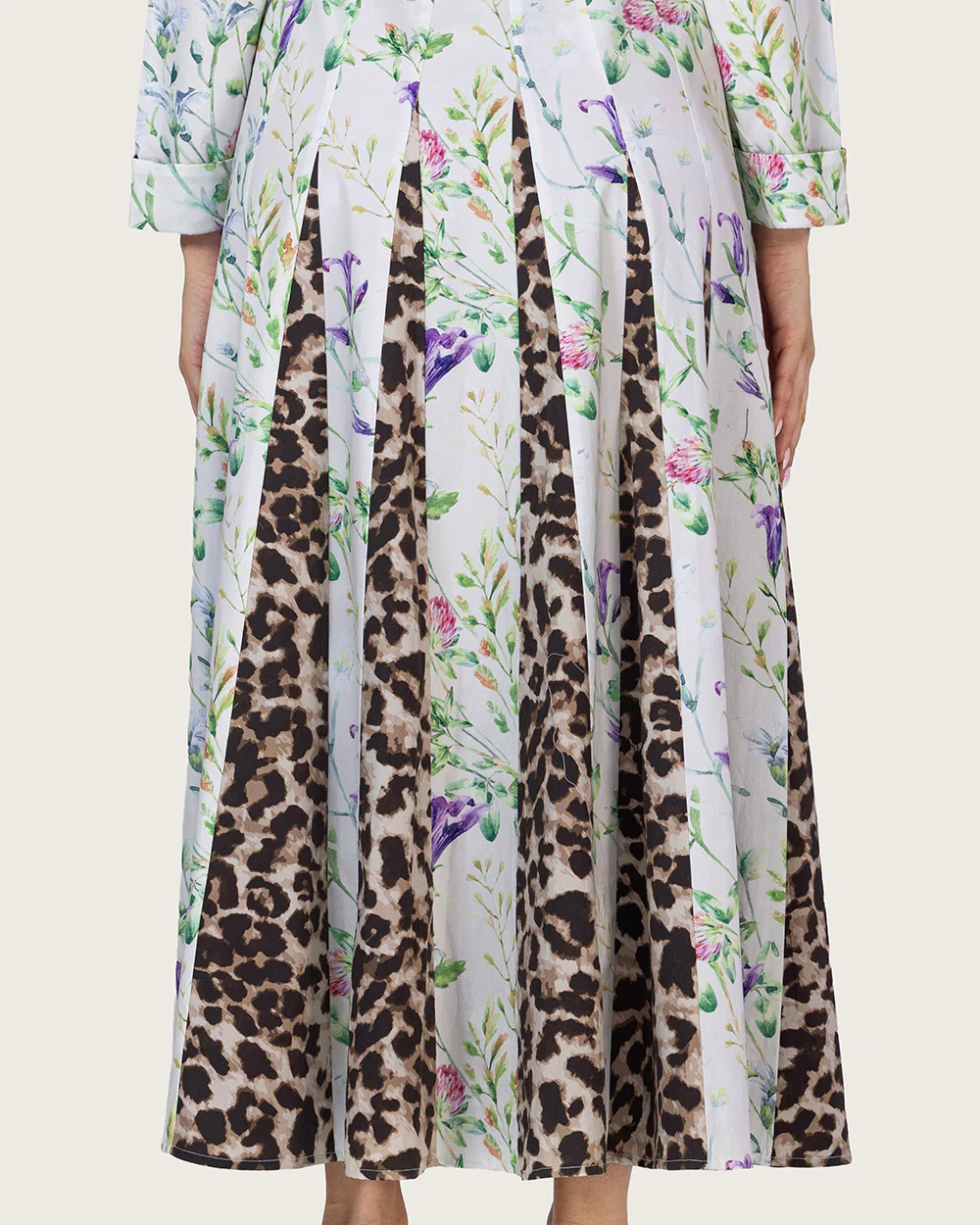 Floral & Leopard Linen Shirt Dress with Braided Beaded Belt - Image 3