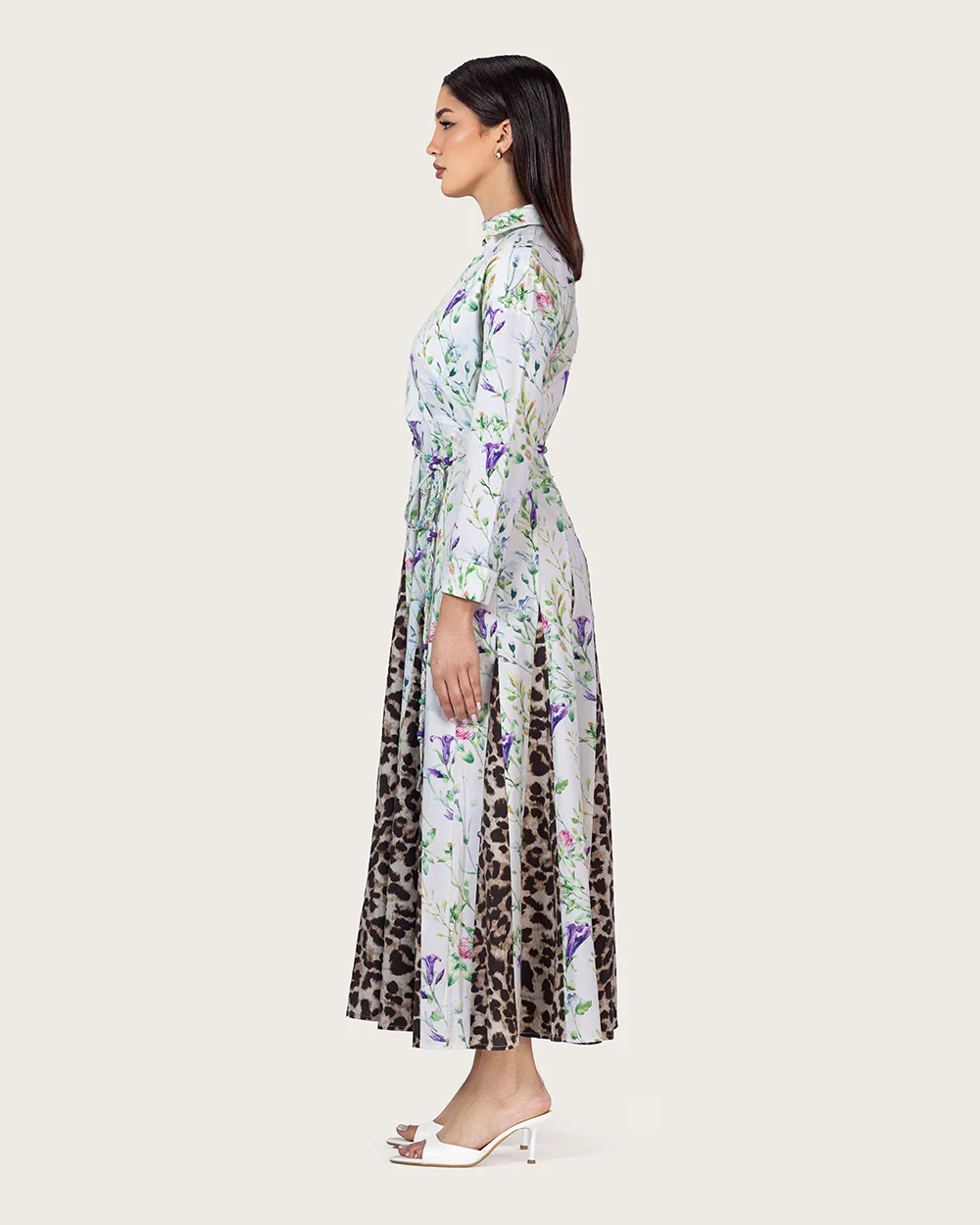 Floral & Leopard Linen Shirt Dress with Braided Beaded Belt - Image 7