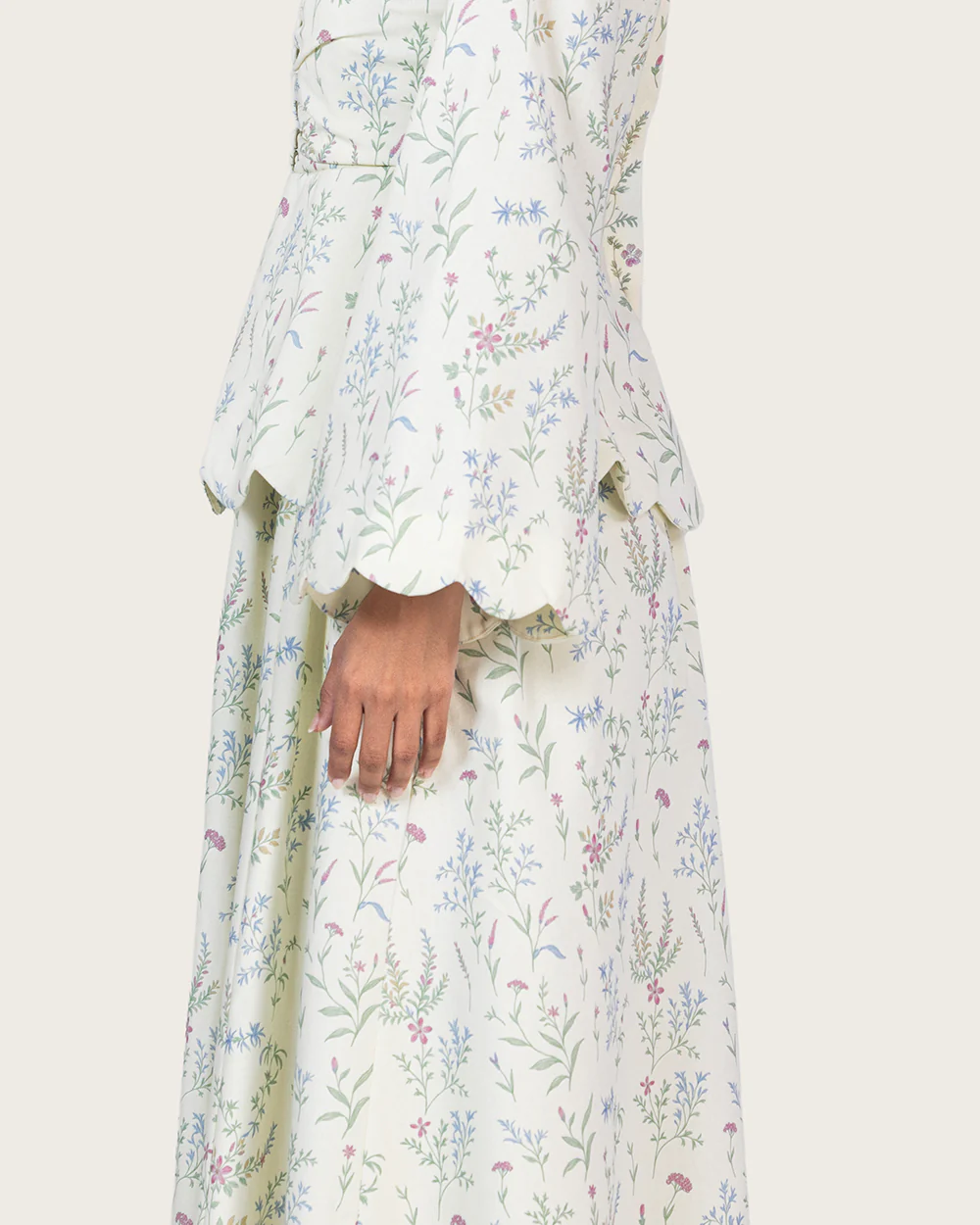 Floral Linen Ankle Length Dress with Scalloped Details - Image 12