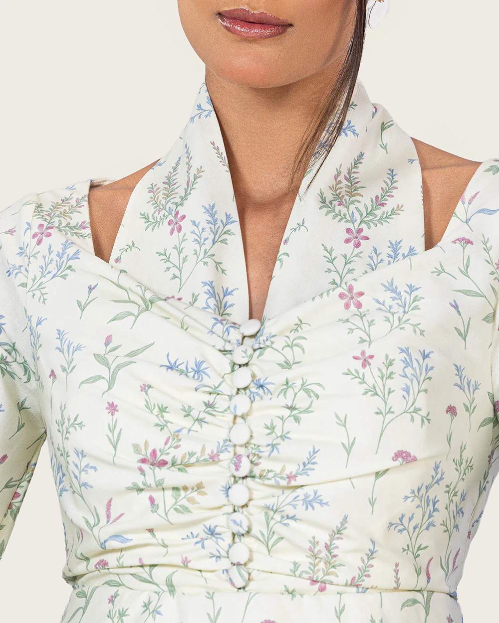 Floral Linen Ankle Length Dress with Scalloped Details - Image 2