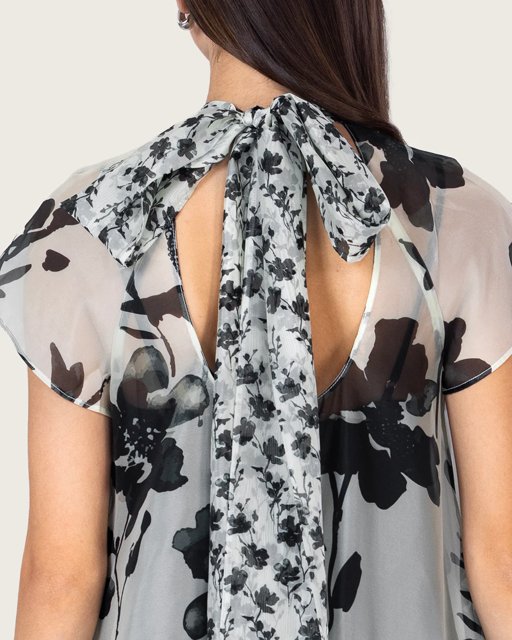 Floral Organza Maxi Dress with Back Bow Tie - Image 3