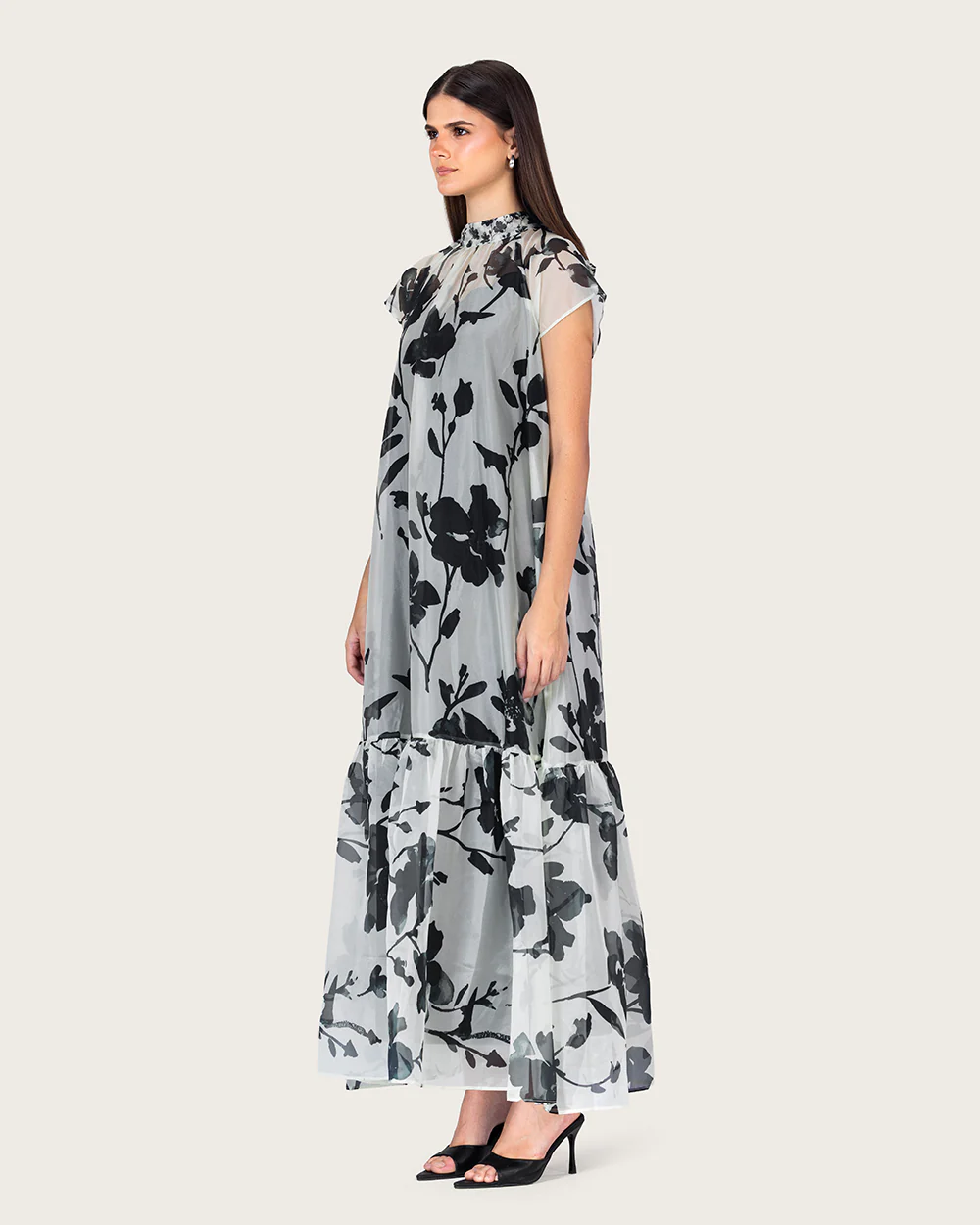 Floral Organza Maxi Dress with Back Bow Tie - Image 6