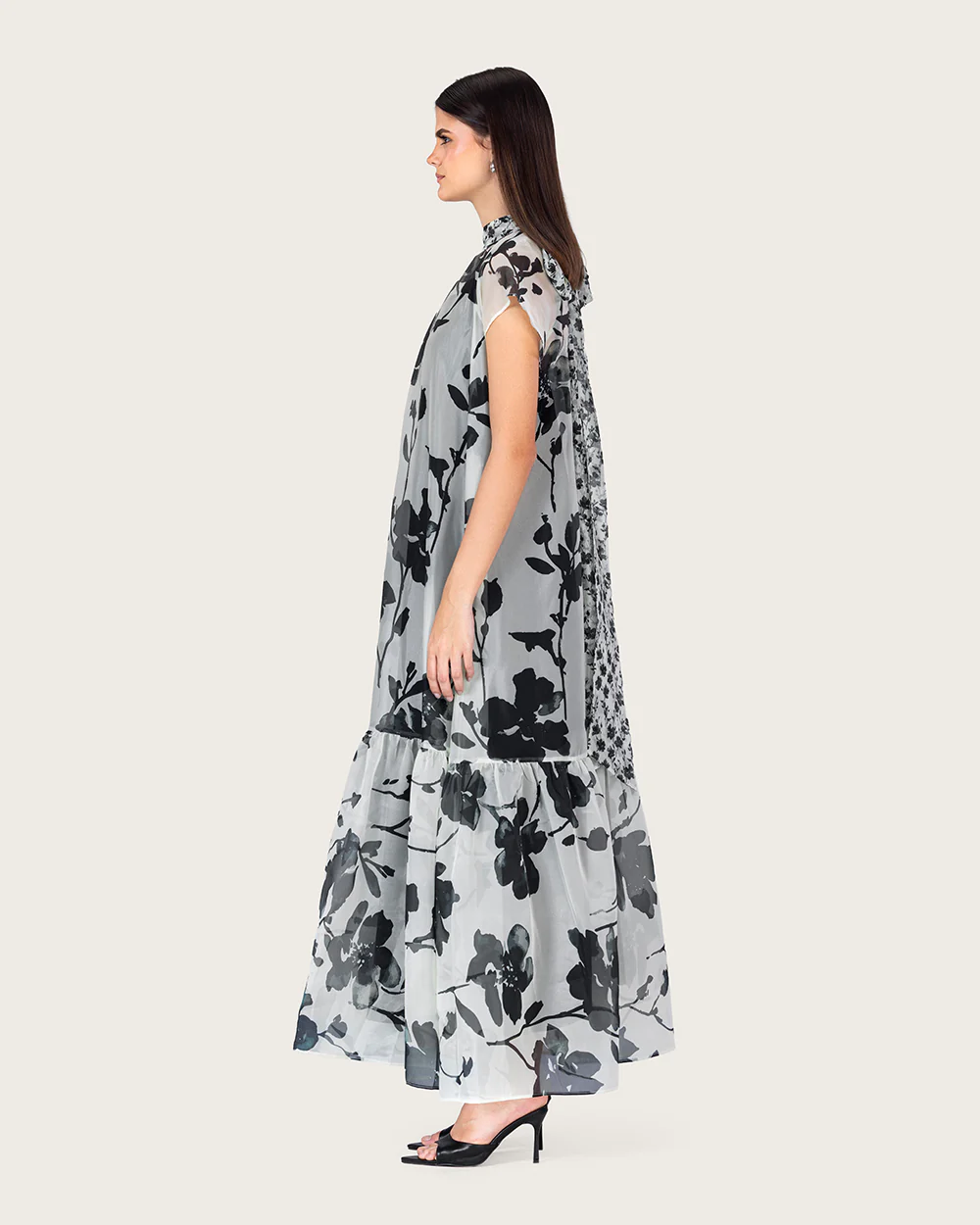 Floral Organza Maxi Dress with Back Bow Tie - Image 7