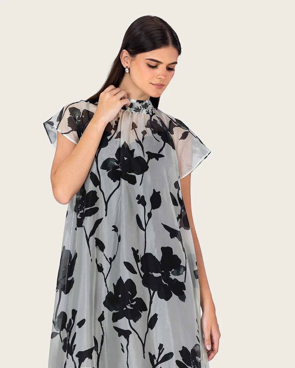 Floral Organza Maxi Dress with Back Bow Tie - Image 9