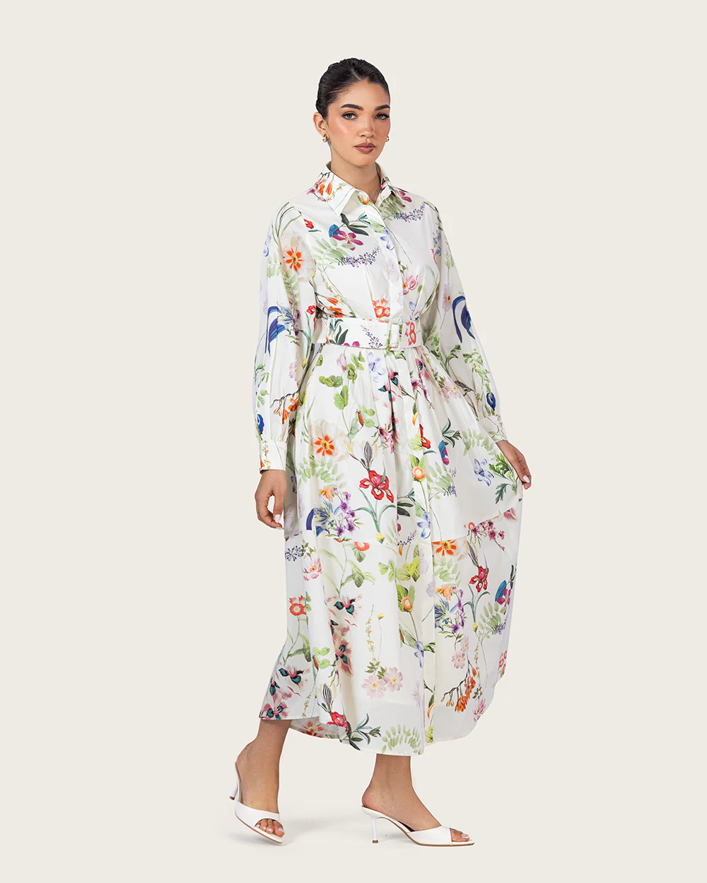 Floral Poplin Shirt Dress with Belt - Image 3
