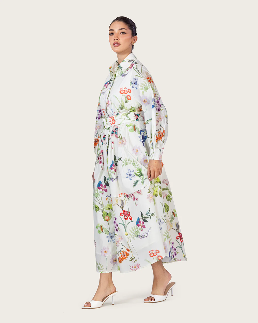 Floral Poplin Shirt Dress with Belt - Image 4
