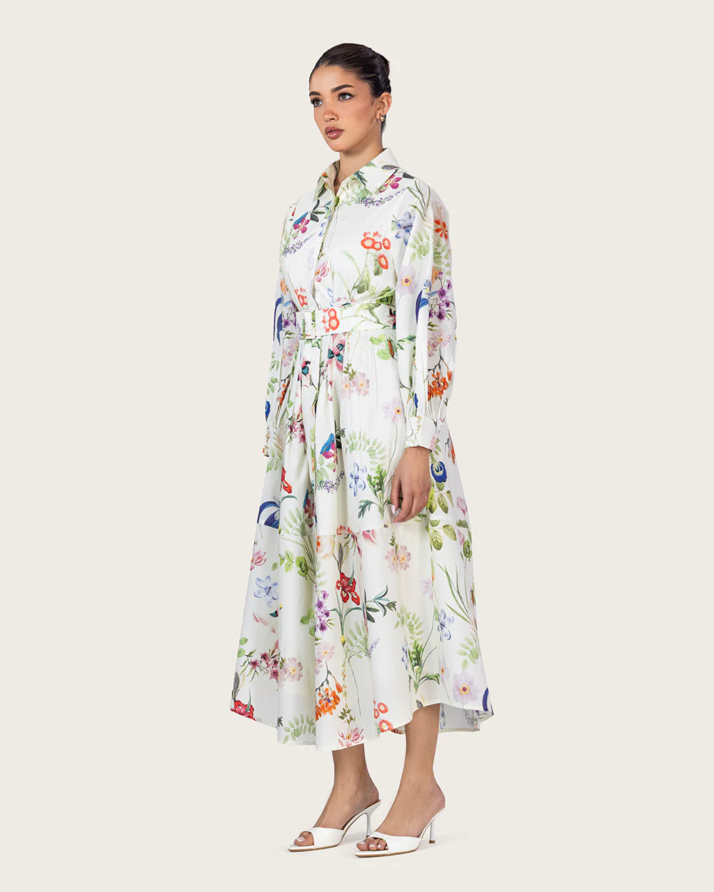Floral Poplin Shirt Dress with Belt - Image 5