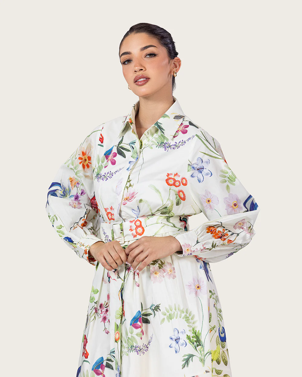 Floral Poplin Shirt Dress with Belt - Image 9