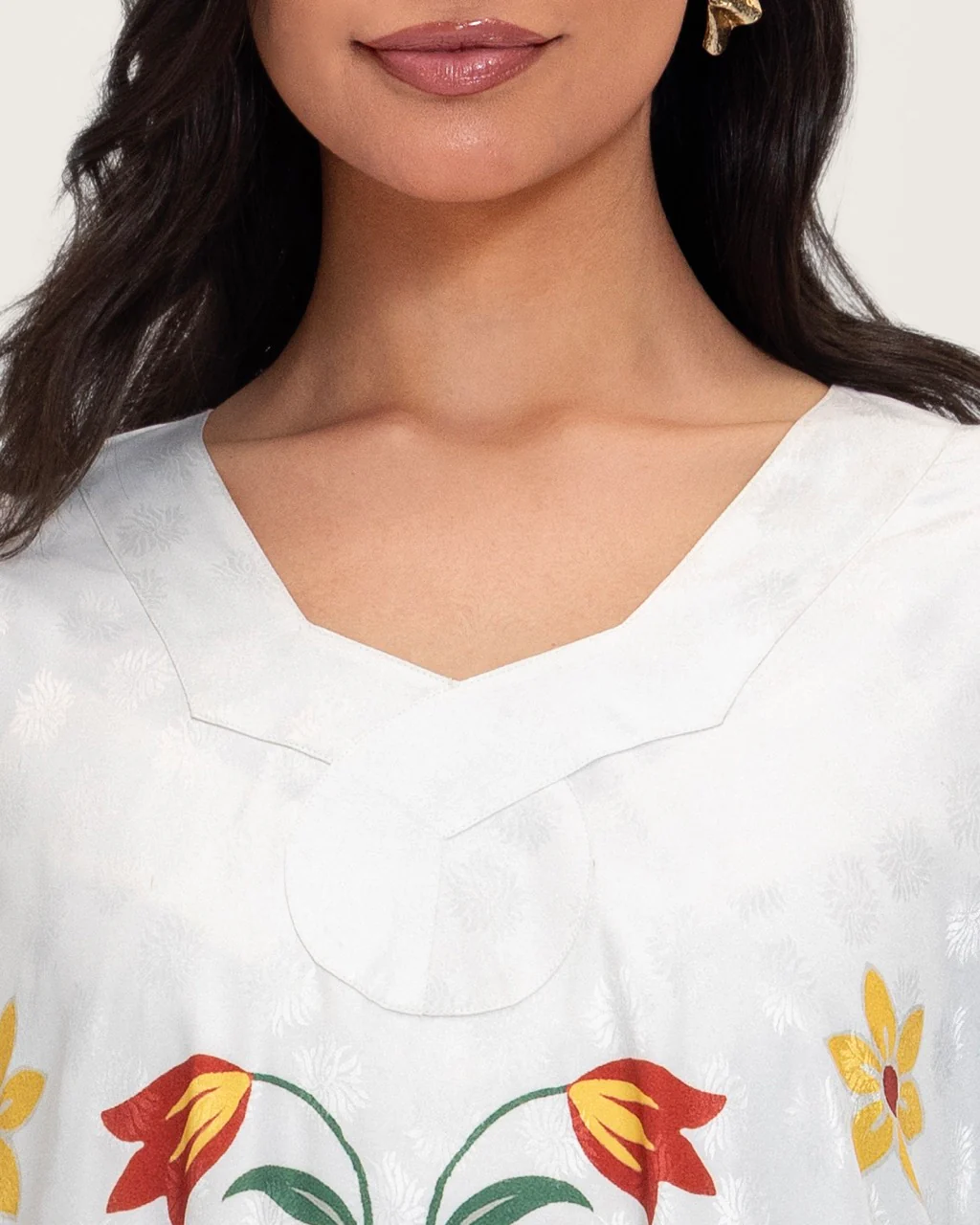 Floral Printed Kaftan Dress – White & Turquoise - Image 9