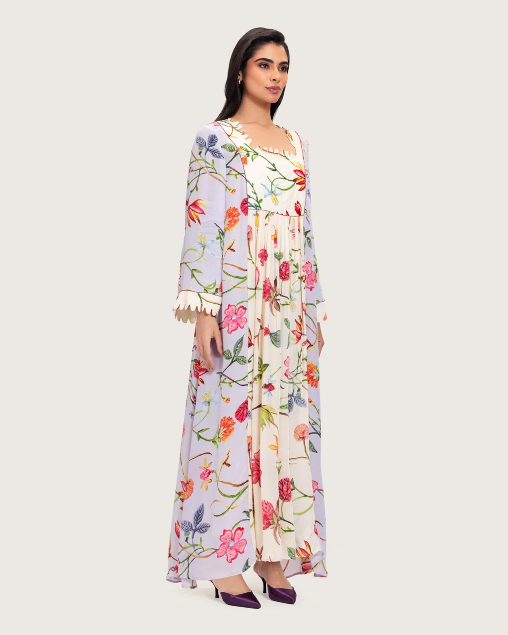 Floral Printed Maxi Dress with Beaded Embroidery - Image 12