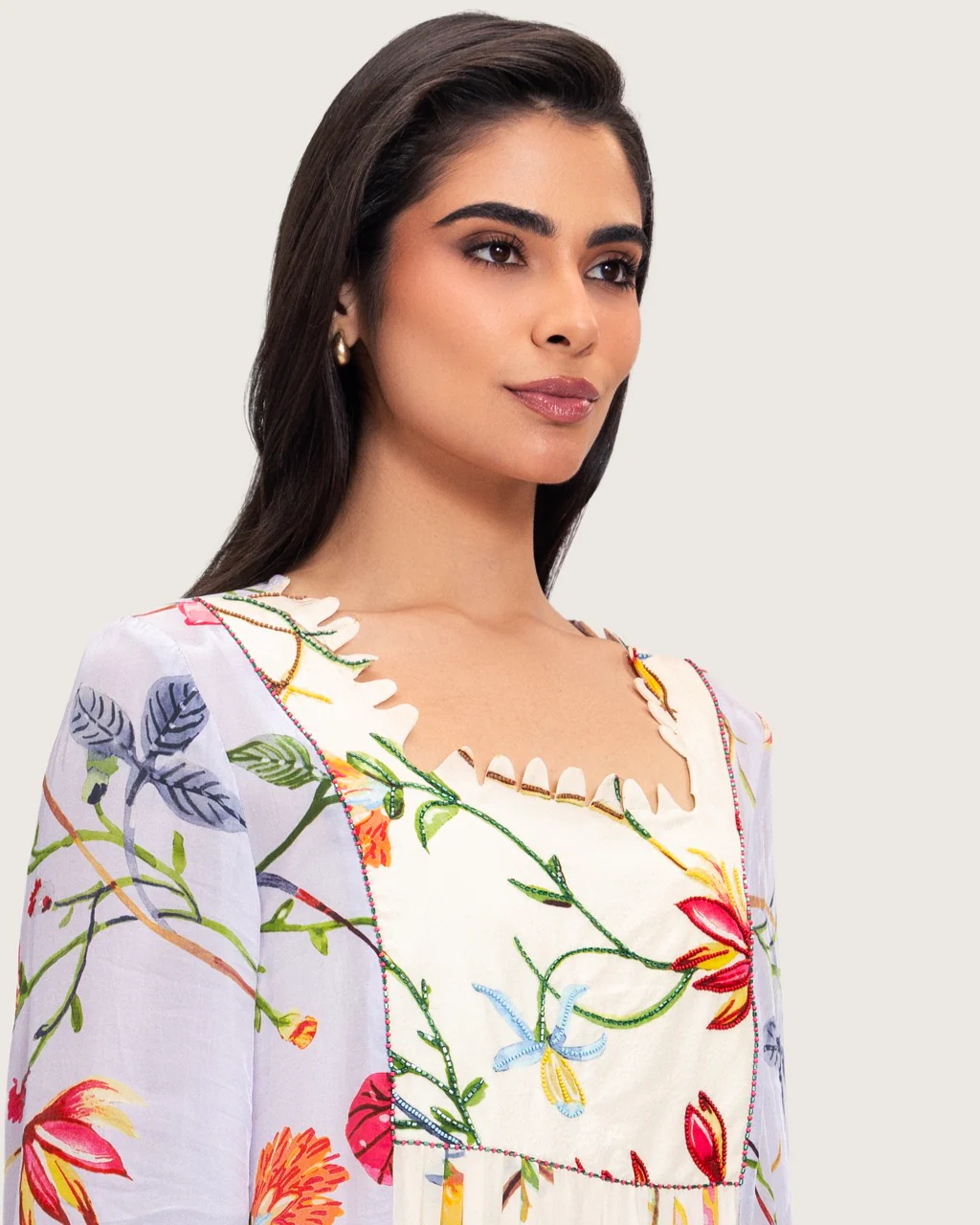 Floral Printed Maxi Dress with Beaded Embroidery - Image 13