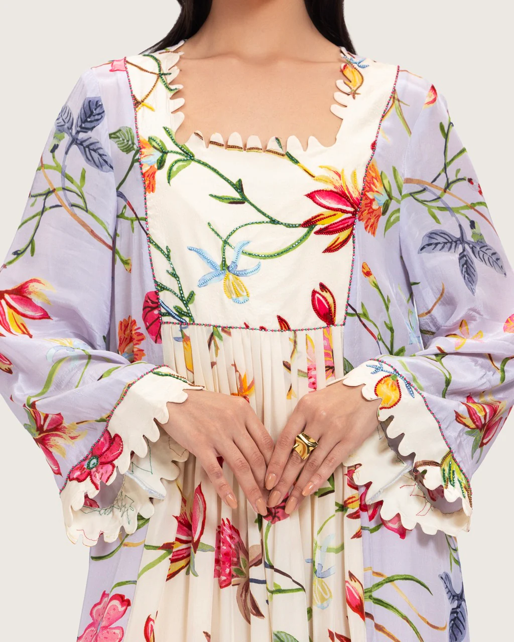Floral Printed Maxi Dress with Beaded Embroidery - Image 14