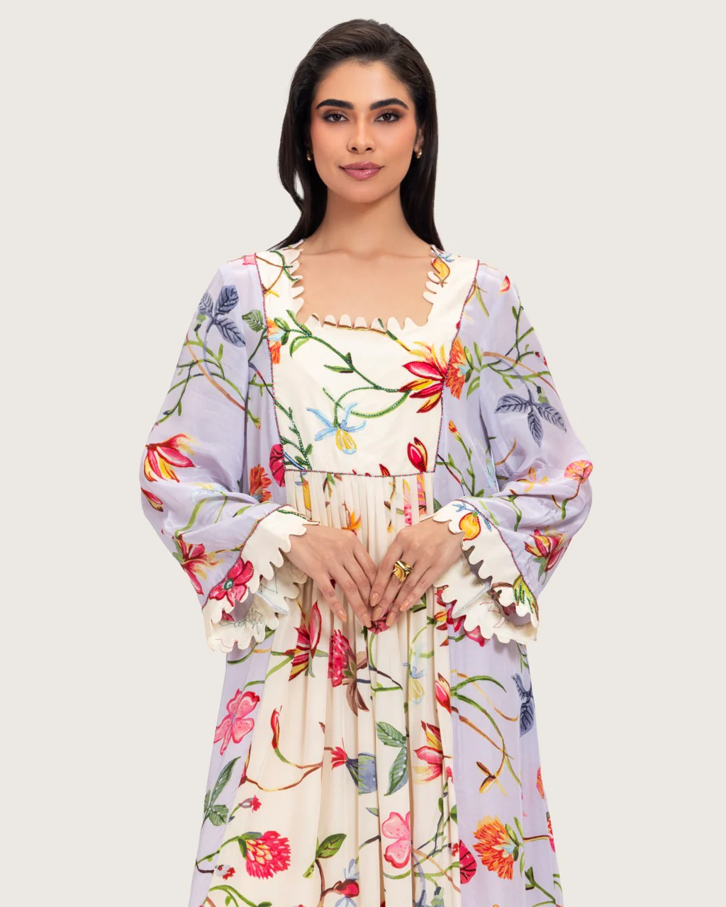 Floral Printed Maxi Dress with Beaded Embroidery - Image 15