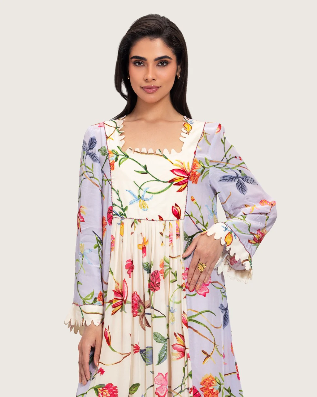 Floral Printed Maxi Dress with Beaded Embroidery - Image 16