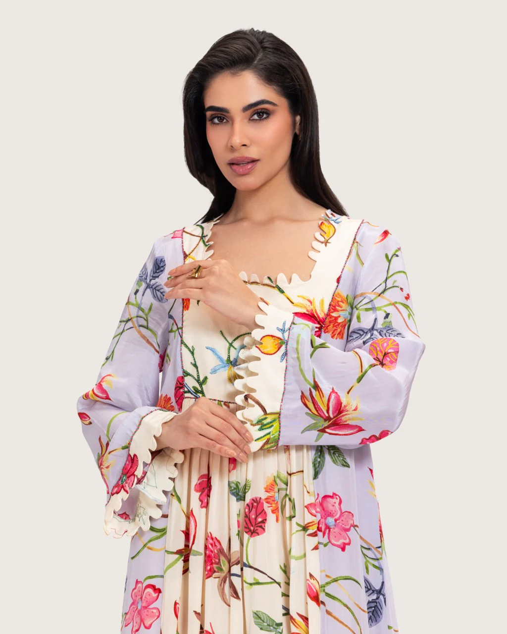 Floral Printed Maxi Dress with Beaded Embroidery - Image 17