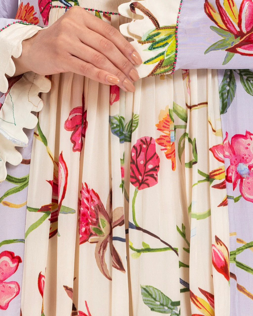 Floral Printed Maxi Dress with Beaded Embroidery - Image 3