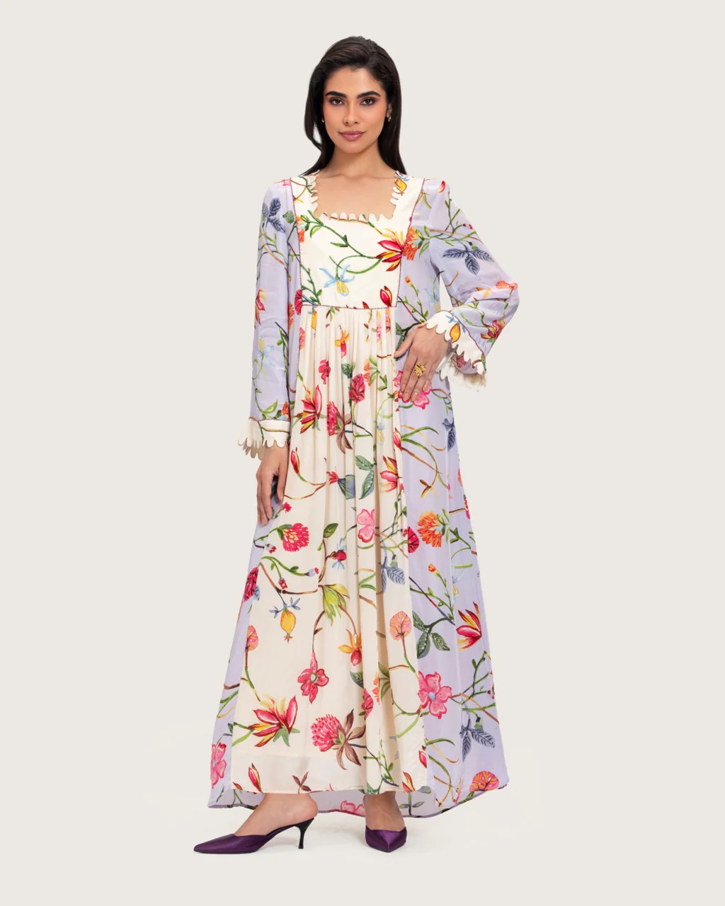 Floral Printed Maxi Dress with Beaded Embroidery - Image 5
