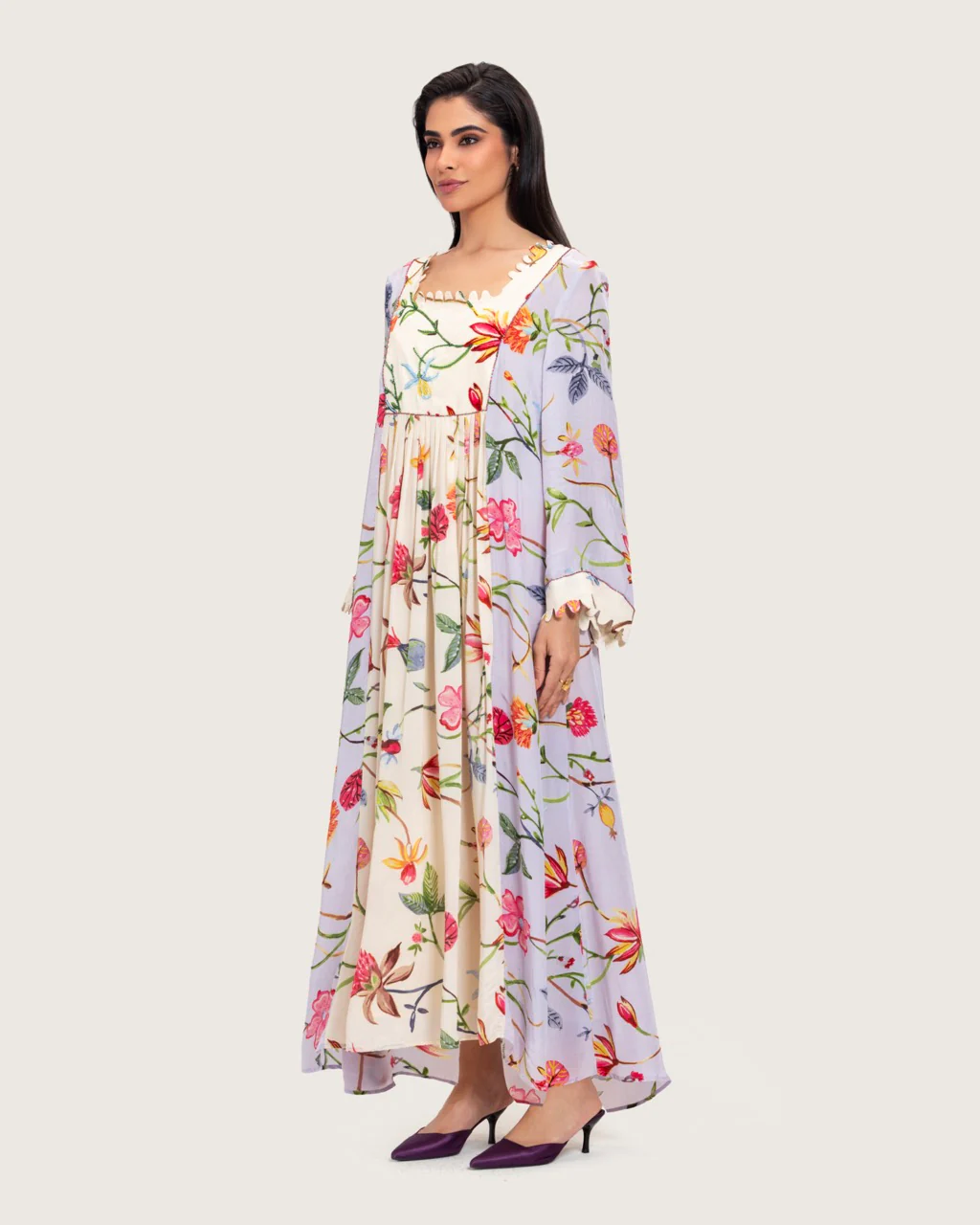 Floral Printed Maxi Dress with Beaded Embroidery - Image 6