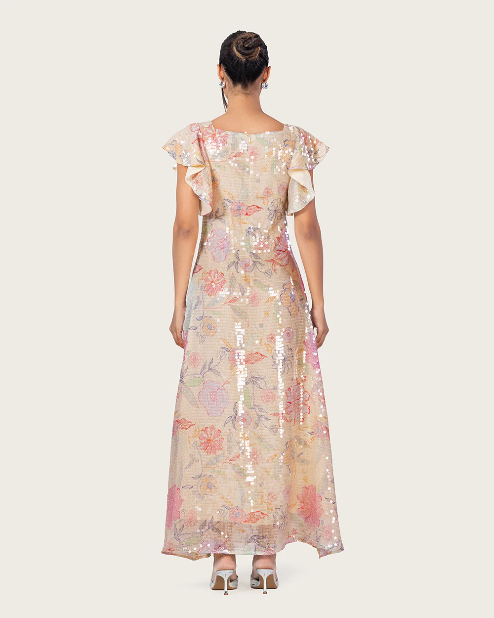 Floral Sequin Maxi Dress with Flutter Sleeves - Image 6