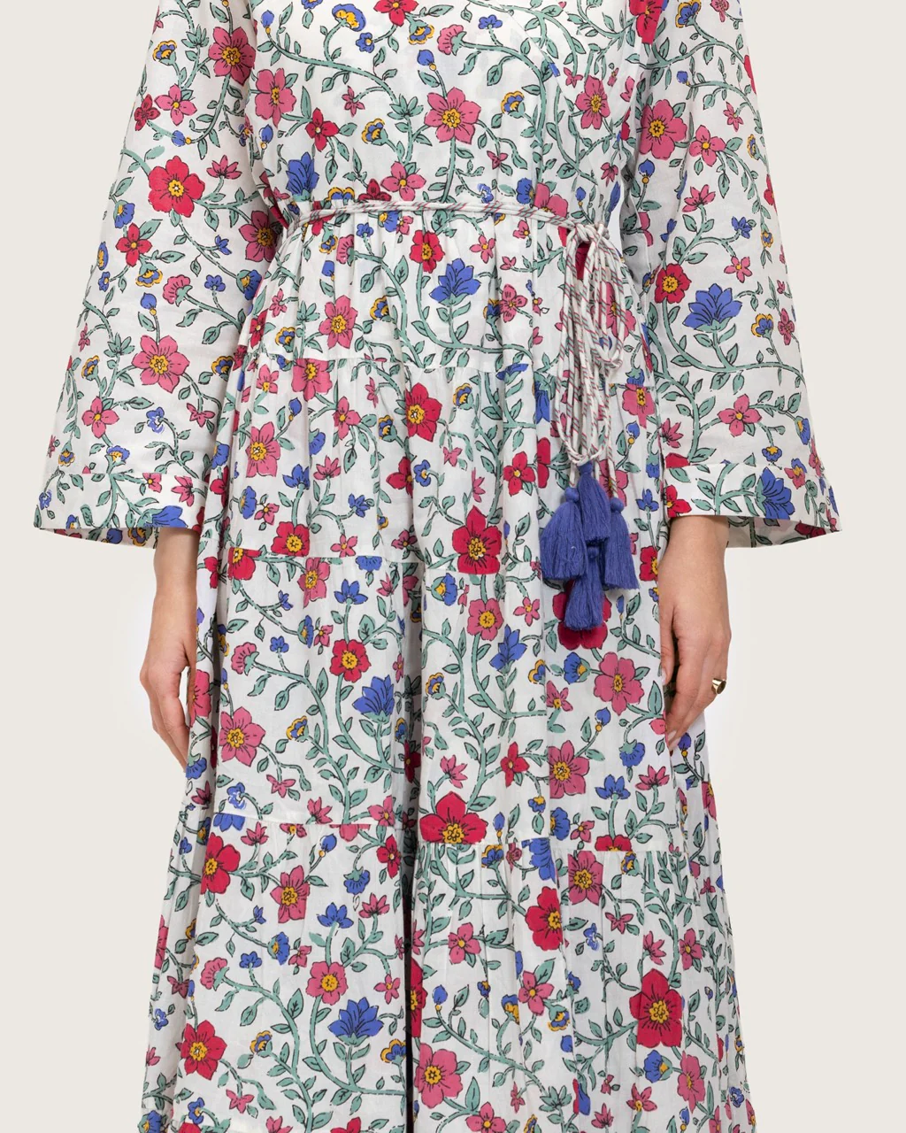 Floral Tiered Maxi Wrap Dress with Waist Tie Tassels - Image 10