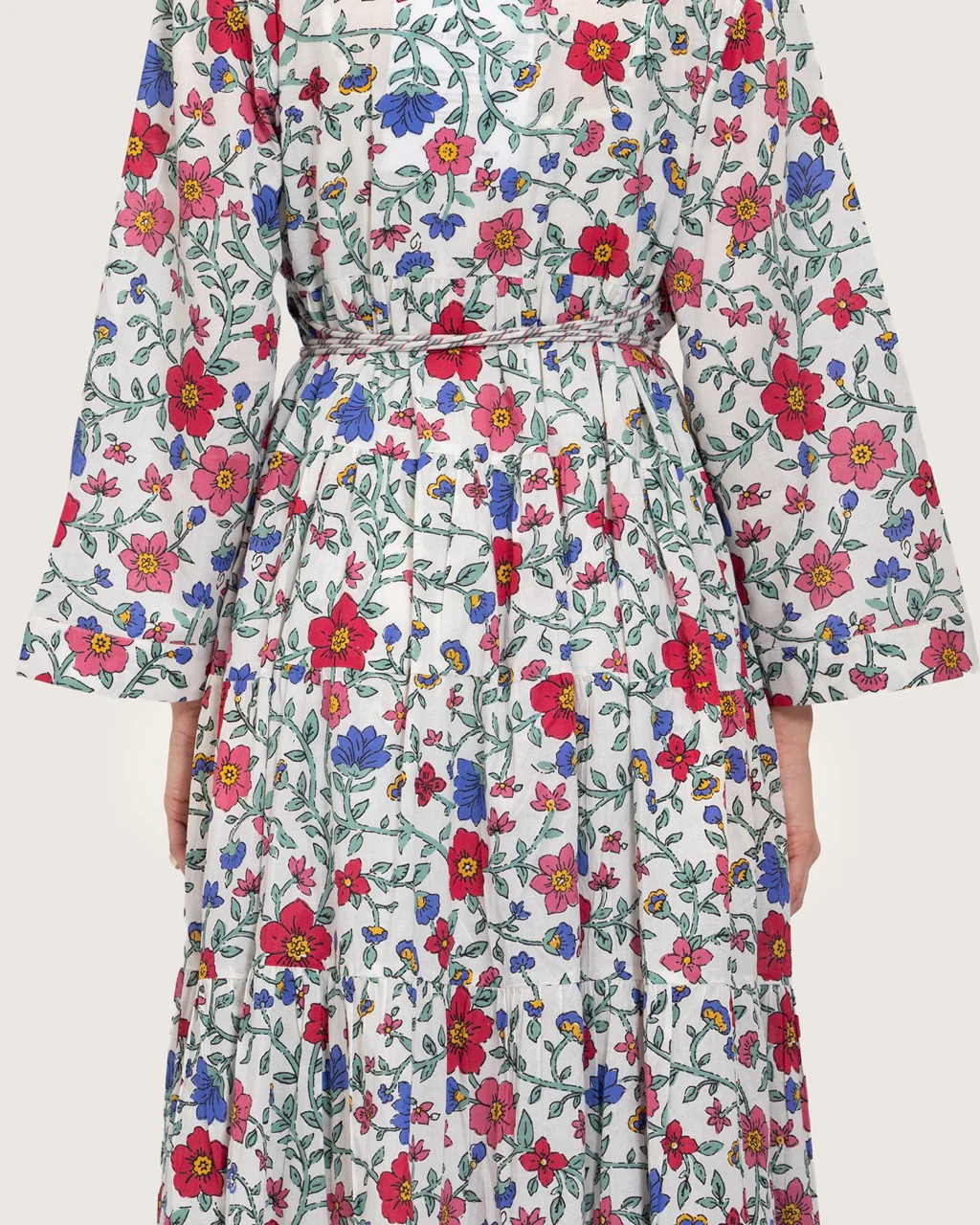 Floral Tiered Maxi Wrap Dress with Waist Tie Tassels - Image 3