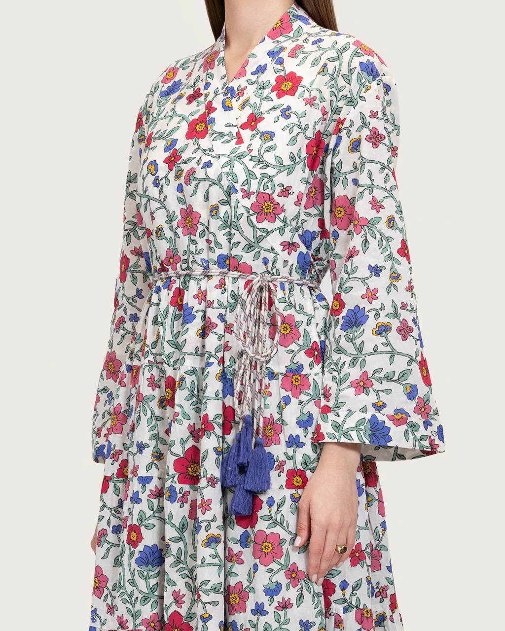 Floral Tiered Maxi Wrap Dress with Waist Tie Tassels - Image 5