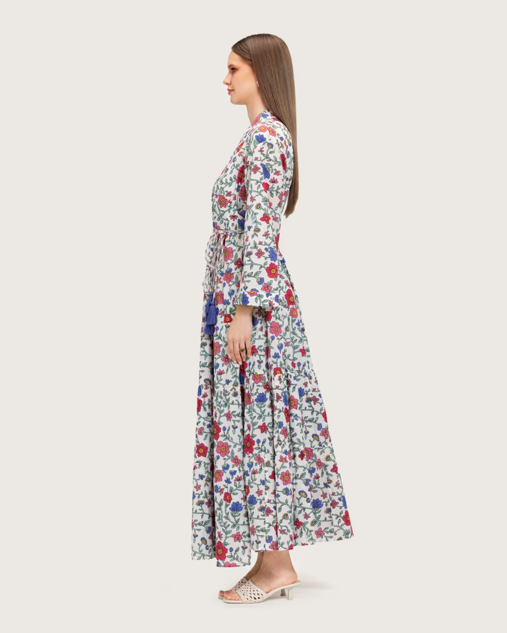 Floral Tiered Maxi Wrap Dress with Waist Tie Tassels - Image 6