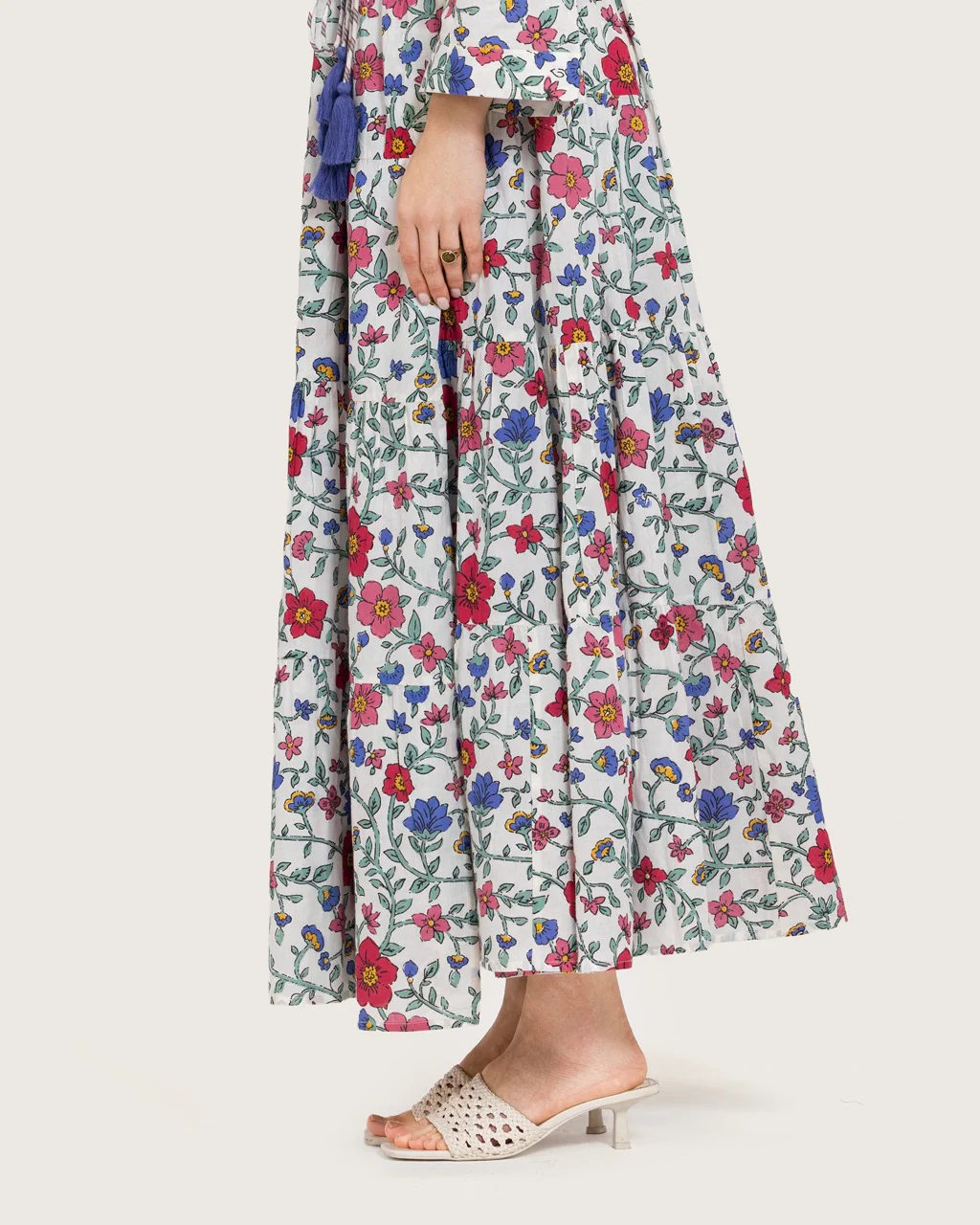 Floral Tiered Maxi Wrap Dress with Waist Tie Tassels - Image 8