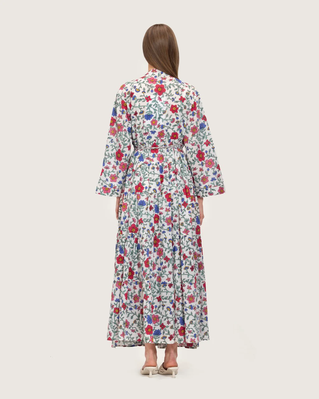 Floral Tiered Maxi Wrap Dress with Waist Tie Tassels - Image 9