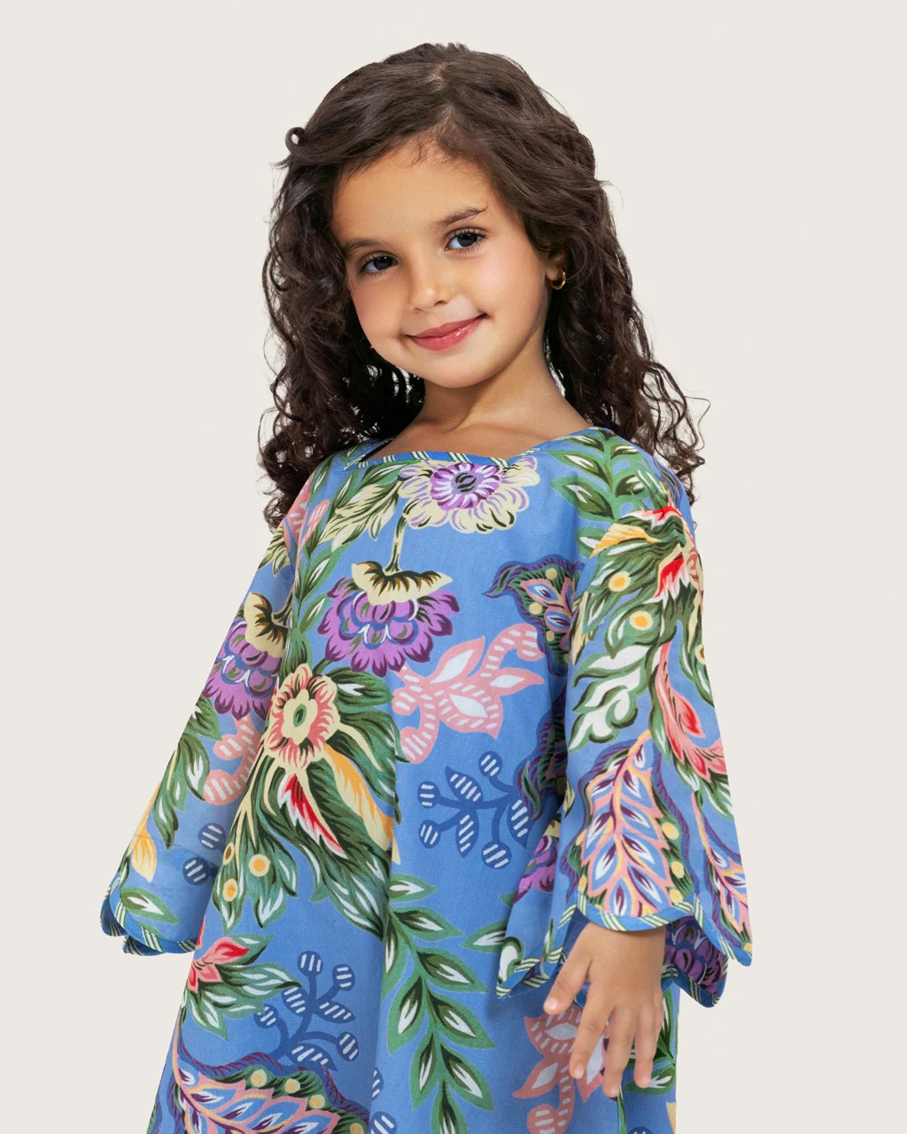 Girls Floral Blue Maxi Kaftan with Relaxed Silhouette - Image 11