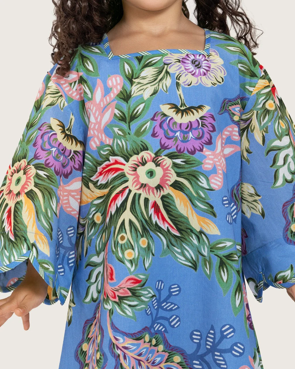 Girls Floral Blue Maxi Kaftan with Relaxed Silhouette - Image 4