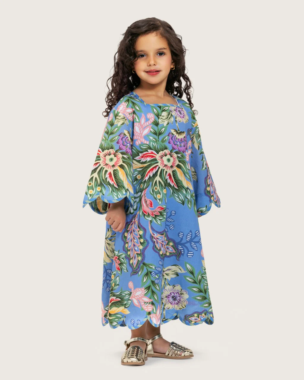 Girls Floral Blue Maxi Kaftan with Relaxed Silhouette - Image 5