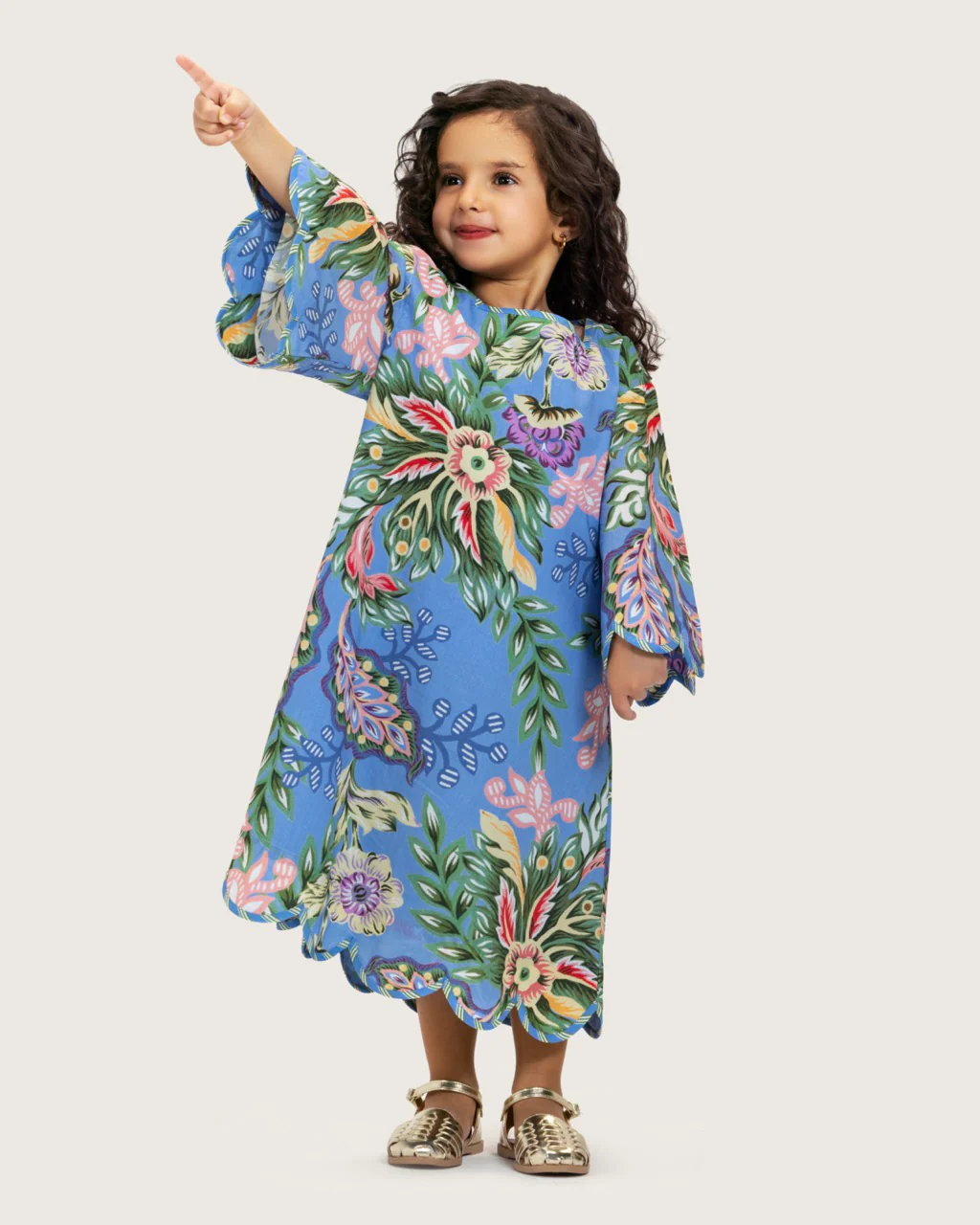 Girls Floral Blue Maxi Kaftan with Relaxed Silhouette - Image 6