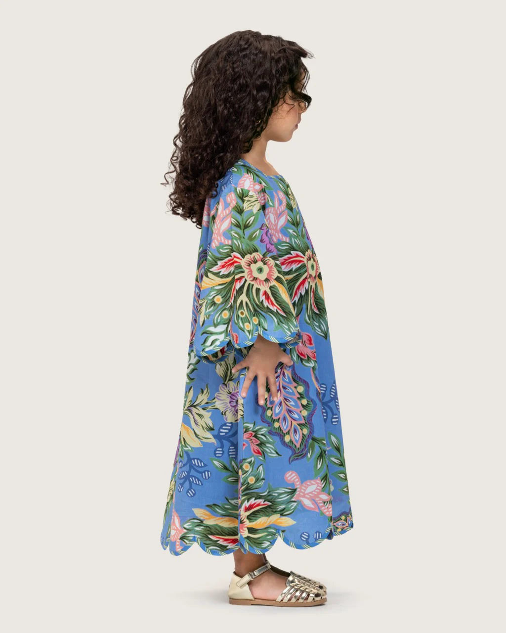 Girls Floral Blue Maxi Kaftan with Relaxed Silhouette - Image 9