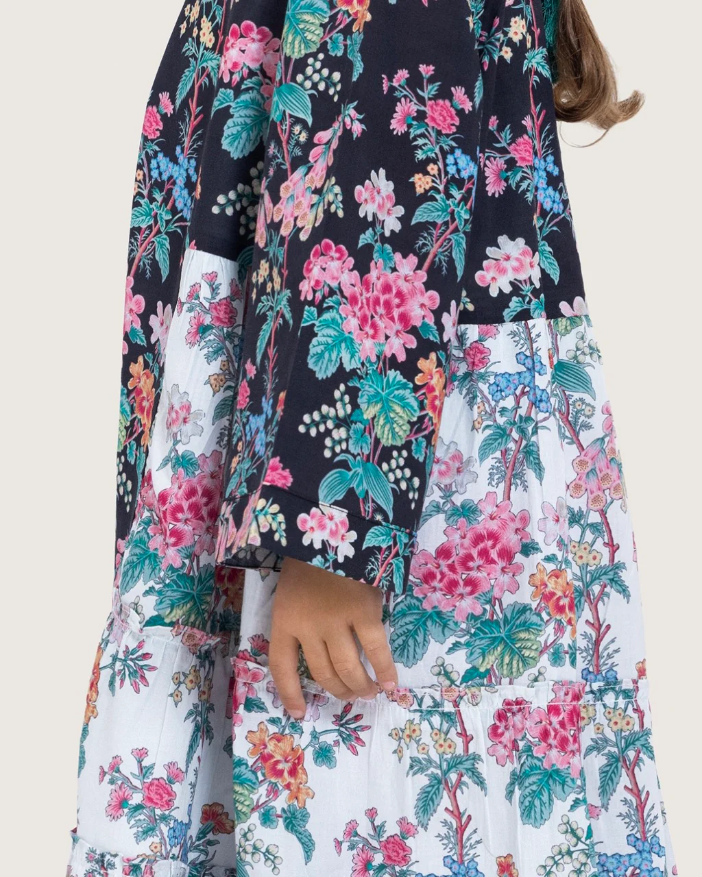 Girls Floral Cotton Dress with Tie Neck and Tassels - Image 5