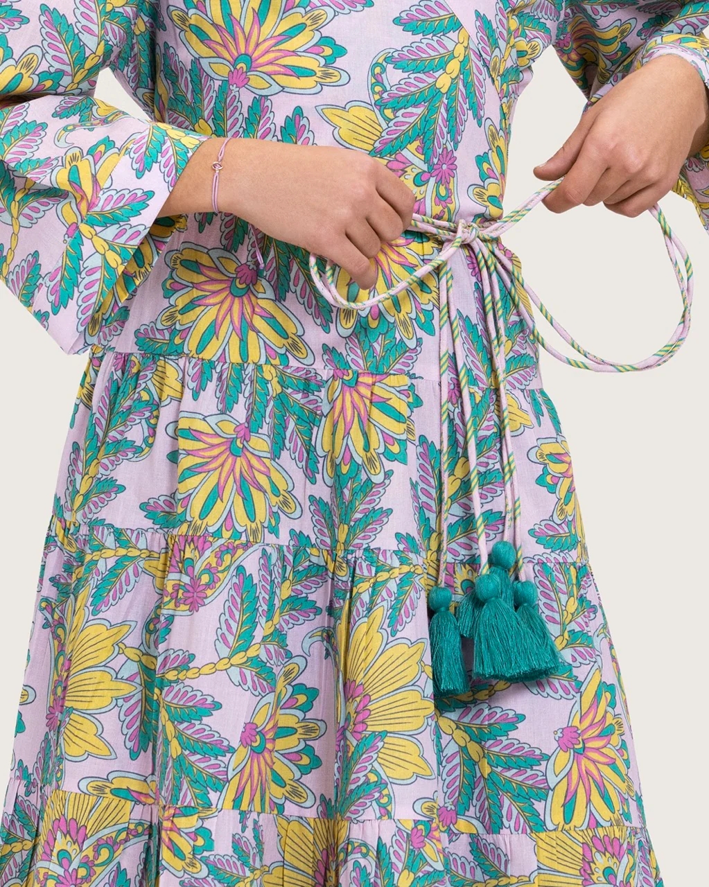 Girls Floral Cotton Wrap Dress with Soft Tiers - Teal - Image 10