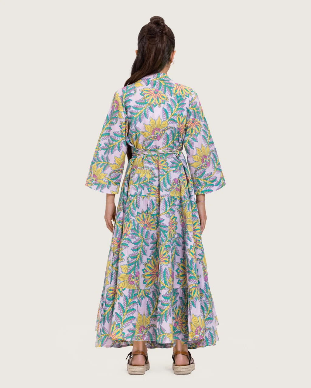 Girls Floral Cotton Wrap Dress with Soft Tiers - Teal - Image 5