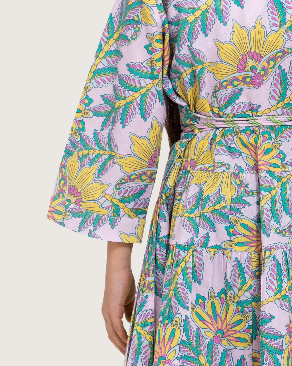 Girls Floral Cotton Wrap Dress with Soft Tiers - Teal - Image 6