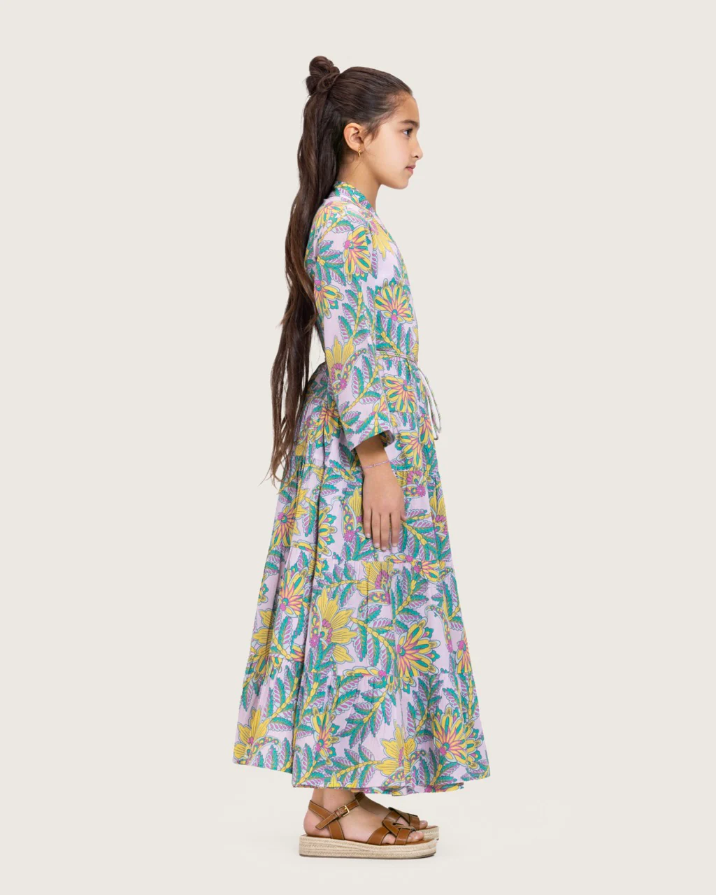 Girls Floral Cotton Wrap Dress with Soft Tiers - Teal - Image 8