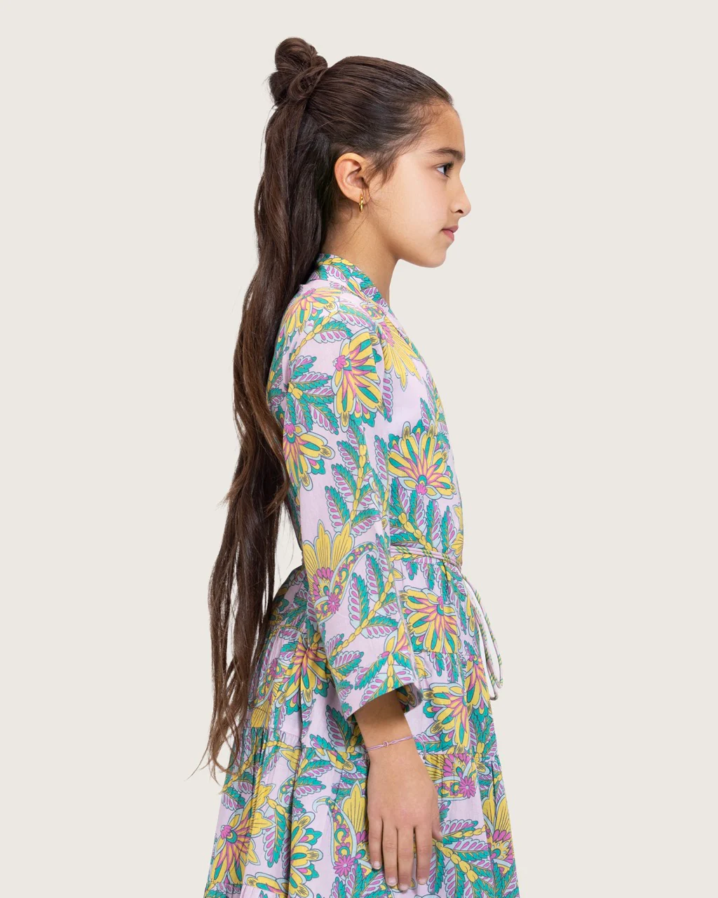 Girls Floral Cotton Wrap Dress with Soft Tiers - Teal - Image 9