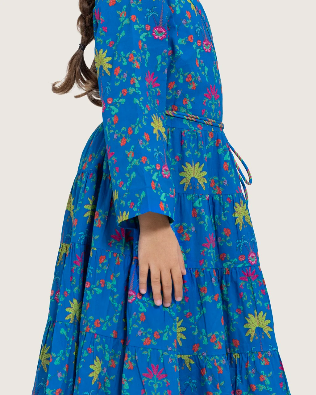 Girls Floral Tiered Wrap Dress in Cotton Fabric - Blue - Image 10