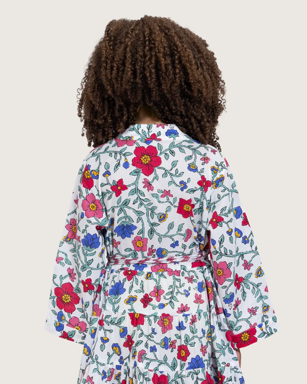 Girls Floral Tiered Wrap Dress in Cotton Fabric - White - Image 10