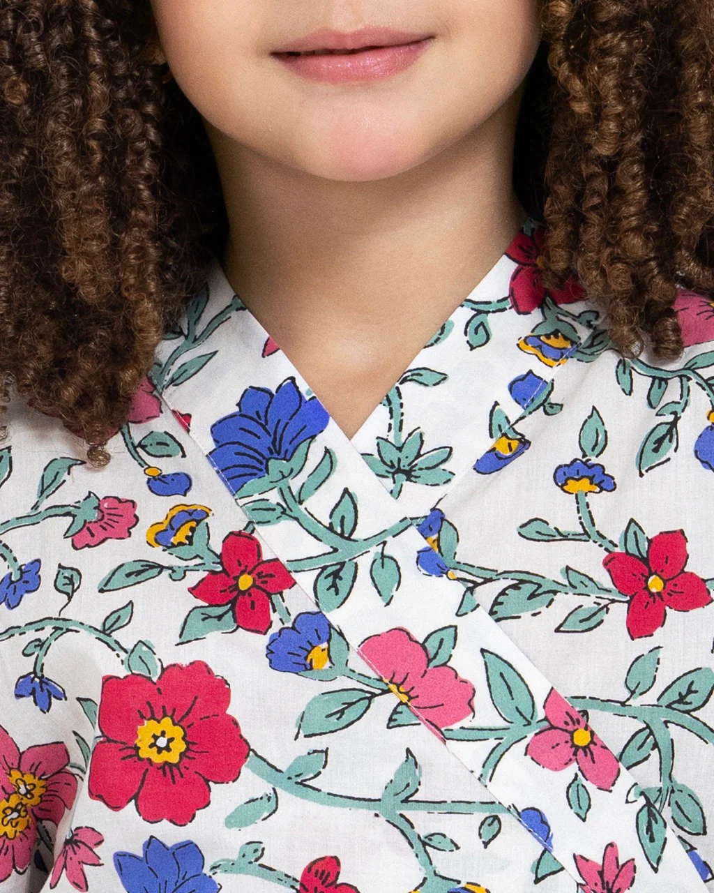 Girls Floral Tiered Wrap Dress in Cotton Fabric - White - Image 6