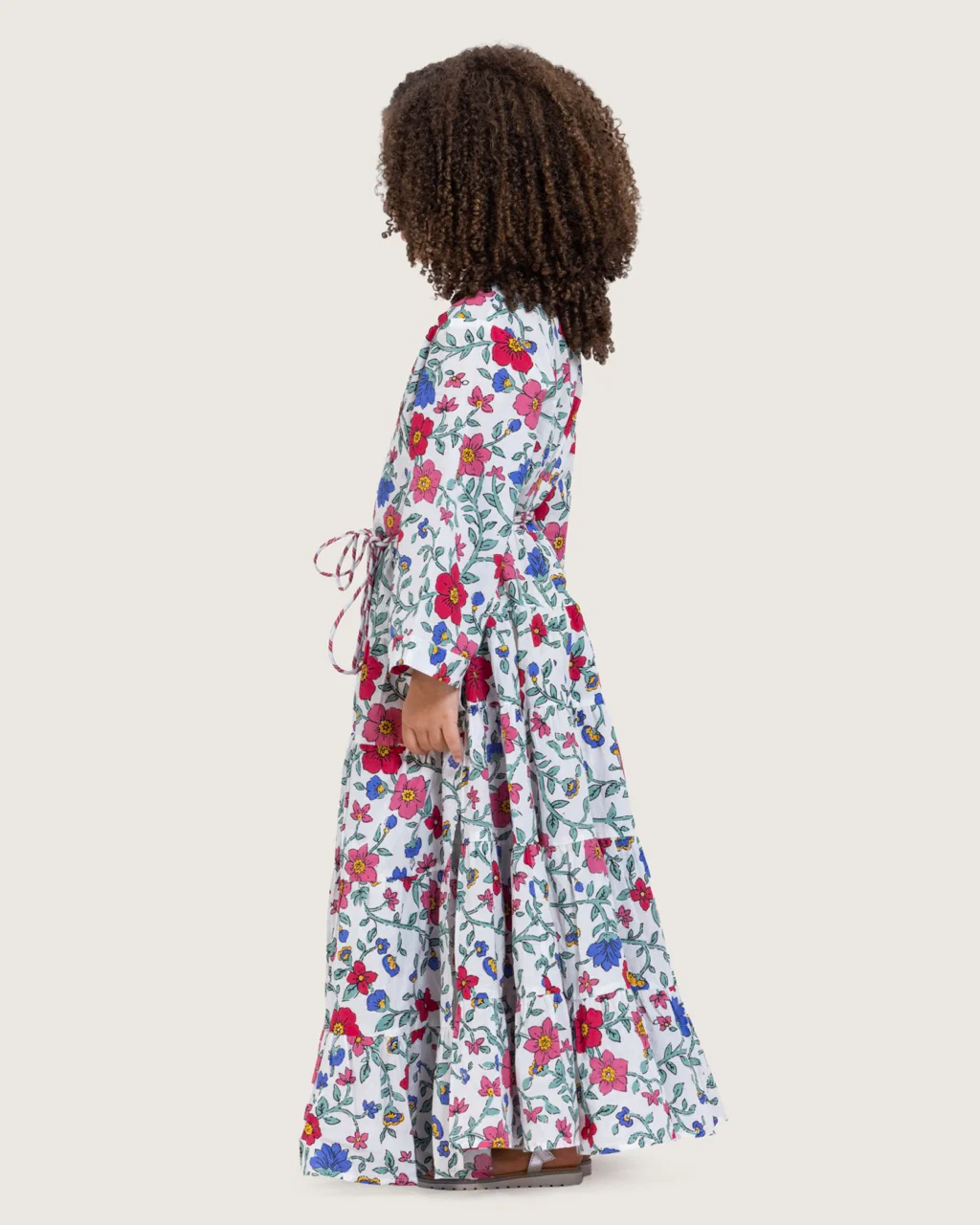 Girls Floral Tiered Wrap Dress in Cotton Fabric - White - Image 7