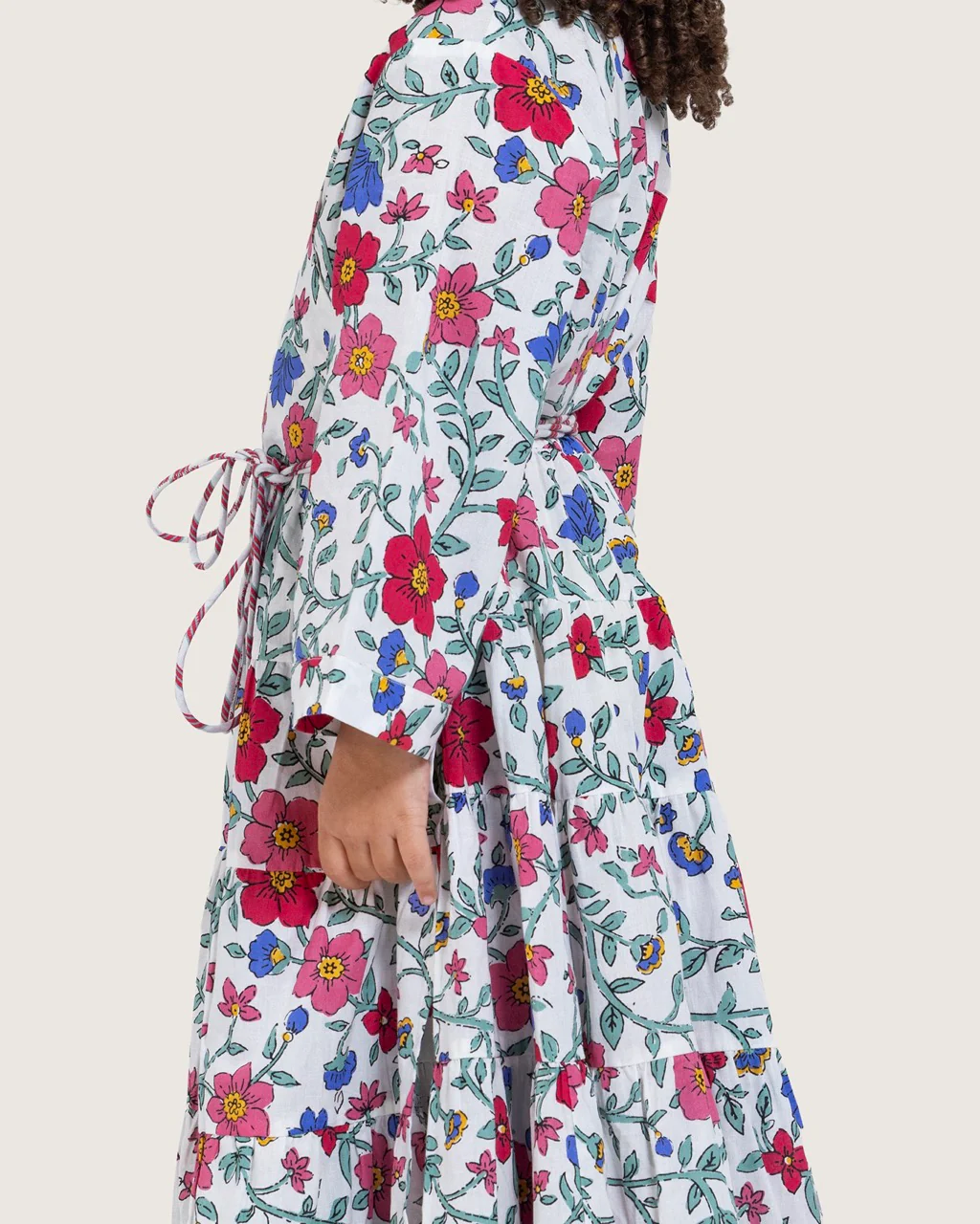 Girls Floral Tiered Wrap Dress in Cotton Fabric - White - Image 8