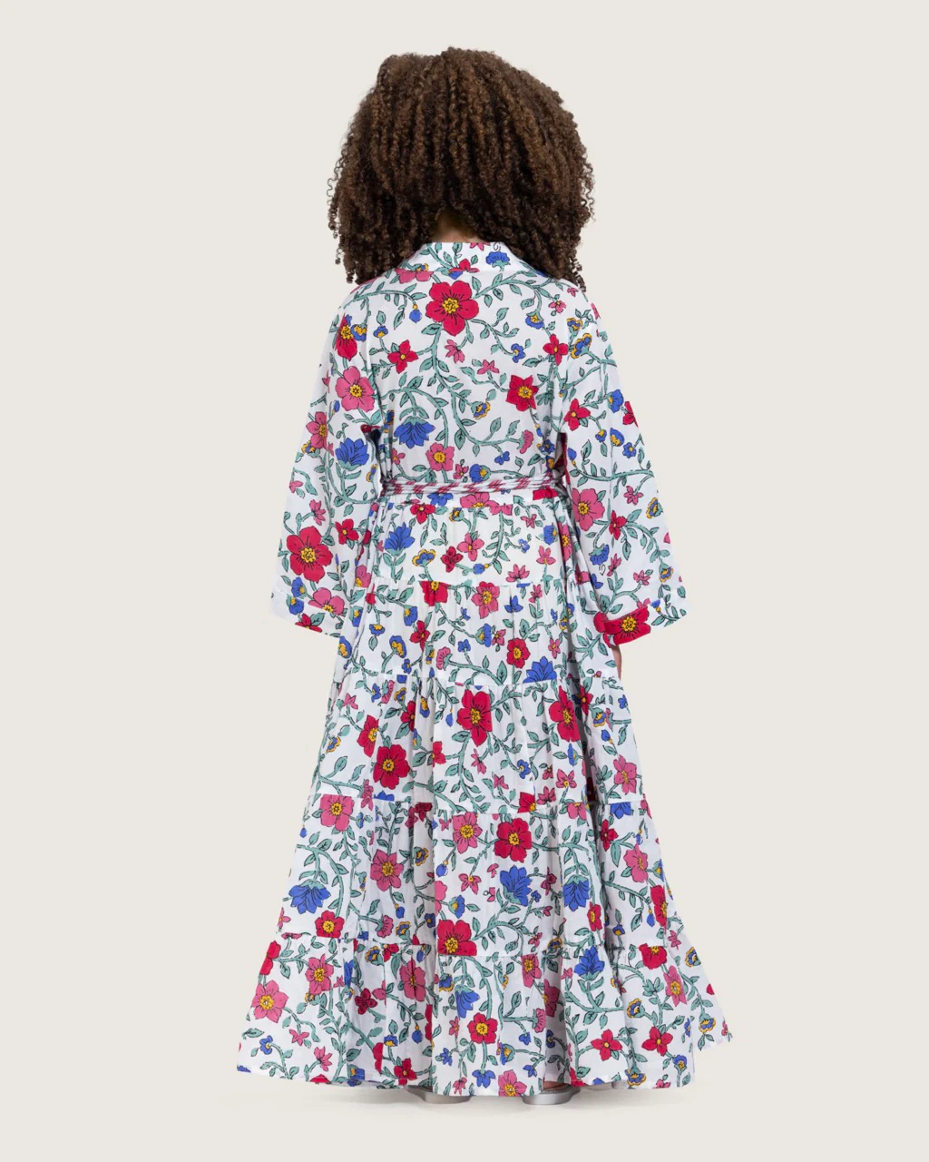 Girls Floral Tiered Wrap Dress in Cotton Fabric - White - Image 9