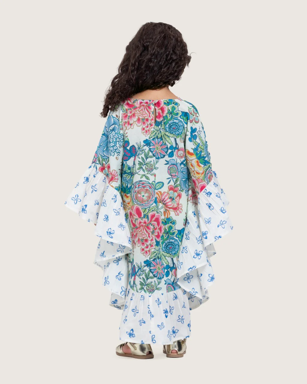 Girls Printed Kaftan with Flowy Silhouette and Sleeves - Blue - Image 10