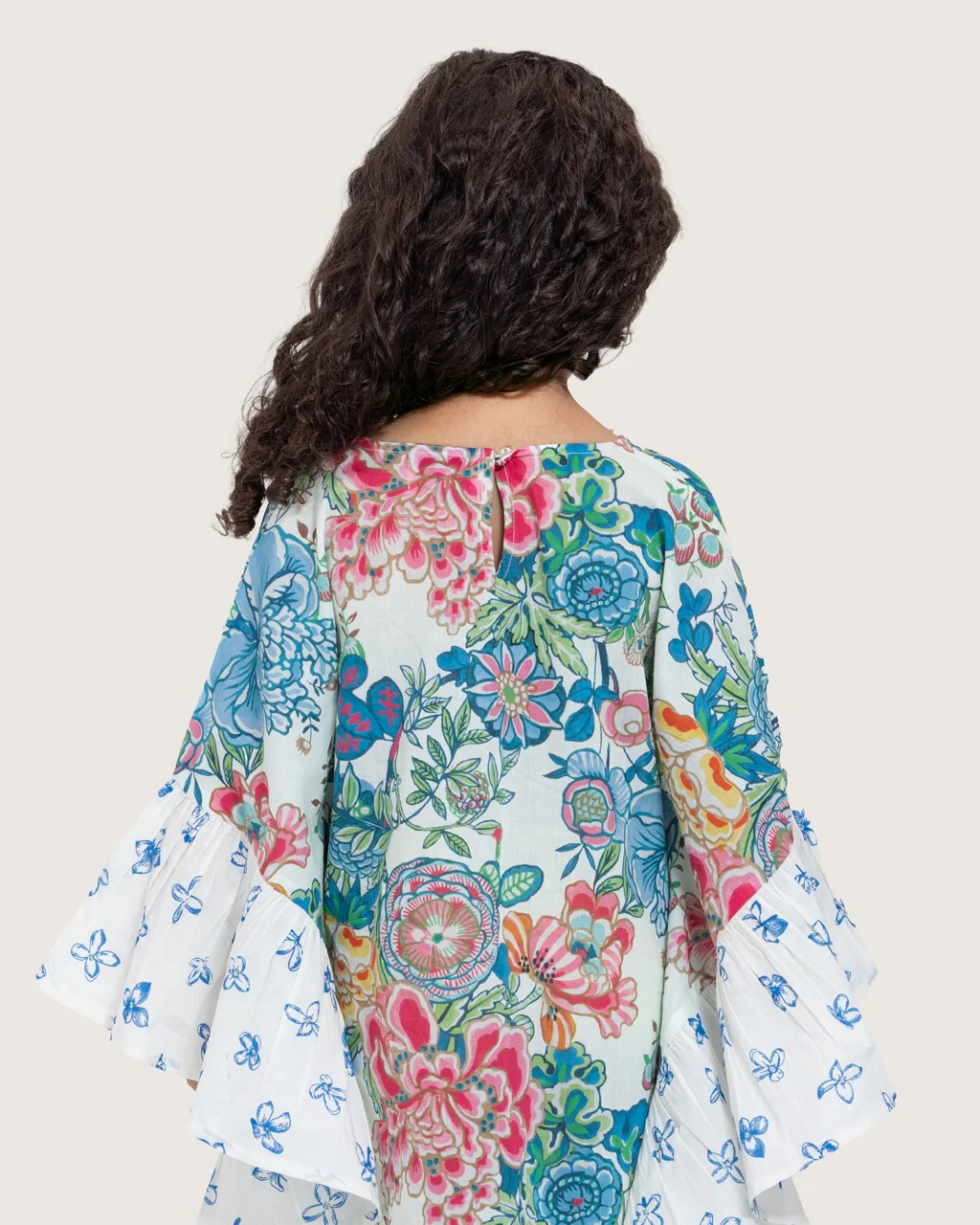 Girls Printed Kaftan with Flowy Silhouette and Sleeves - Blue - Image 11