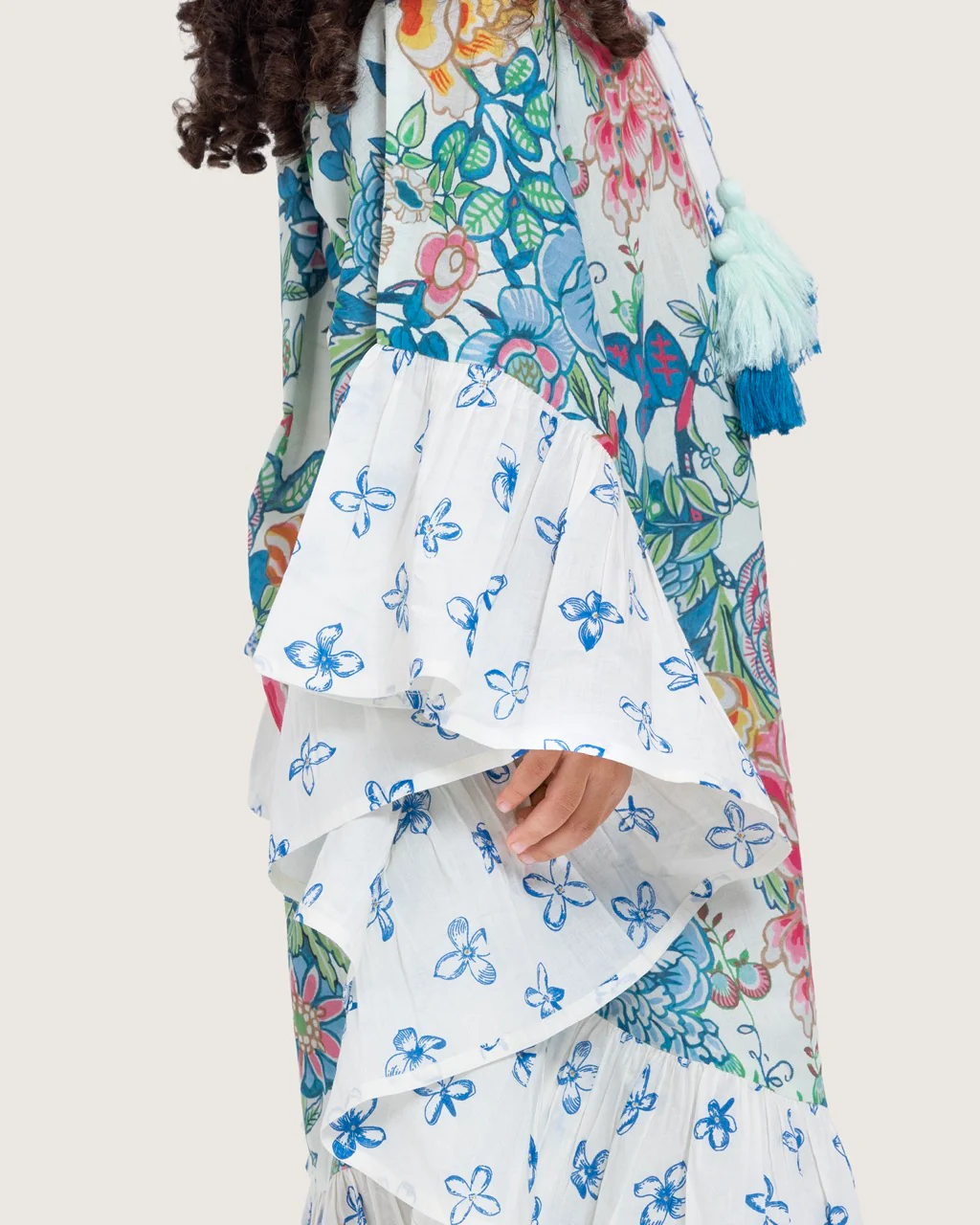 Girls Printed Kaftan with Flowy Silhouette and Sleeves - Blue - Image 7