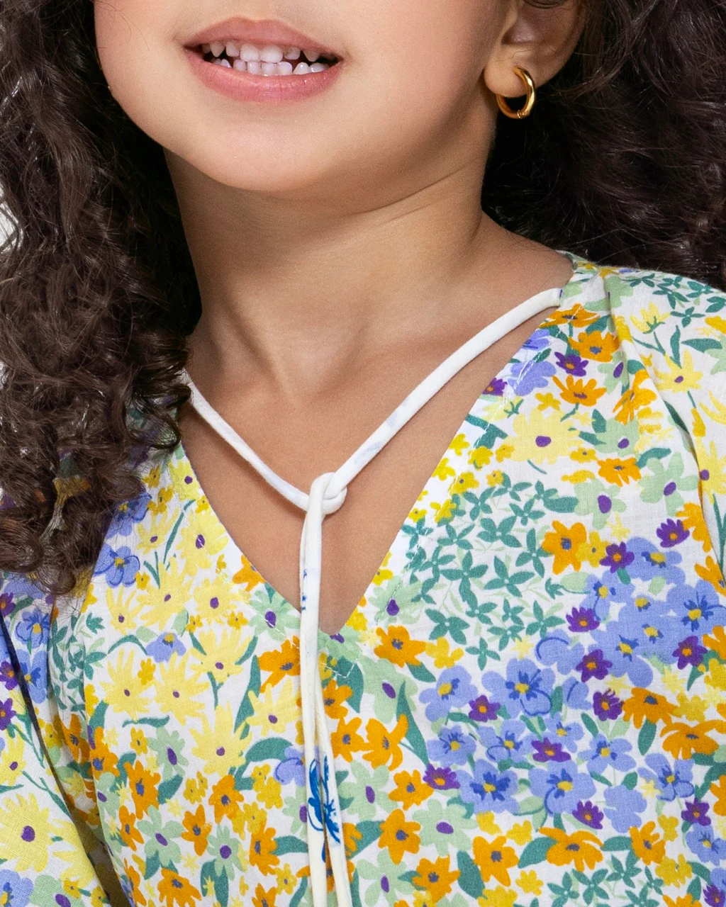 Girls Printed Kaftan with Flowy Silhouette and Sleeves - Pastels - Image 4